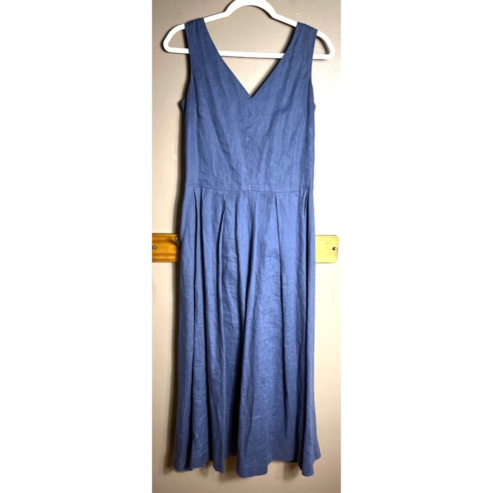 Sundance Linen Dress Blue Fit Flare Maxi Minimalist Luxury Wedding Guest Women 4 - Picture 12 of 13